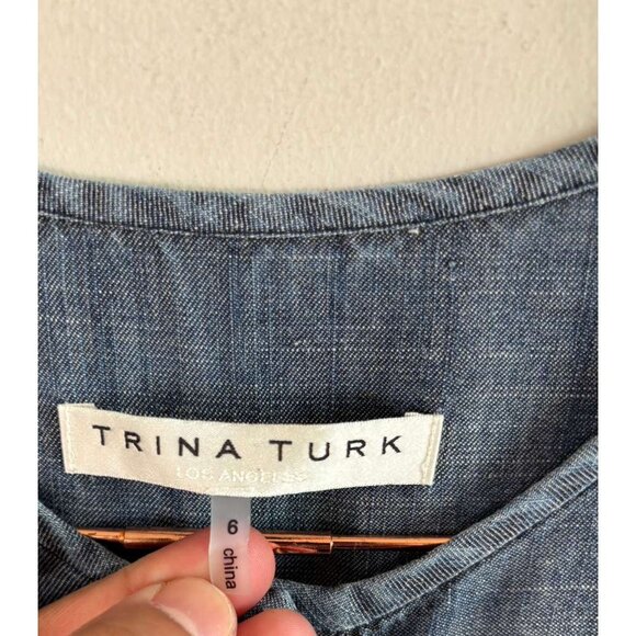 Trina Turk Womens Denim Jumpsuit Blue Chambray Romper Utility One Piece Size 6 - Picture 5 of 13